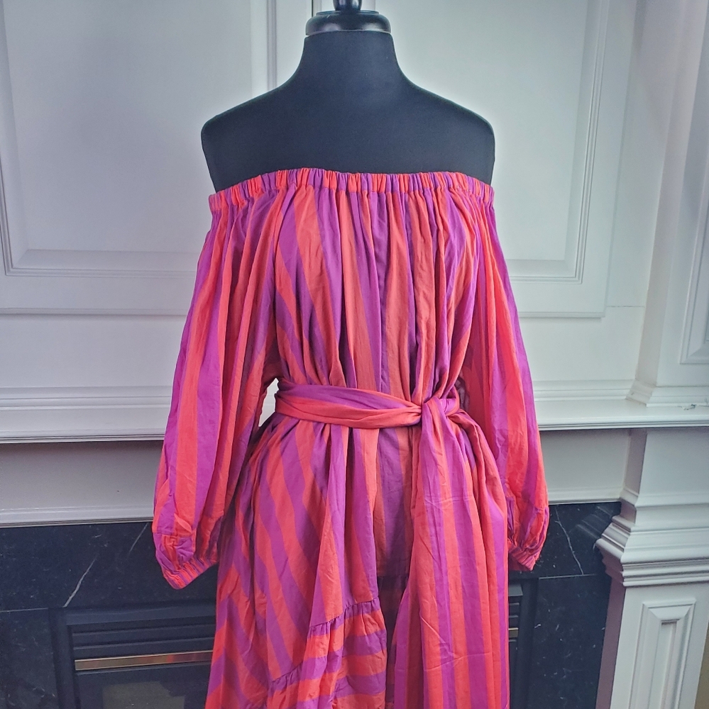 ERIKA PENA Striped HI-LOW DRESS WITH MATCHING BELT